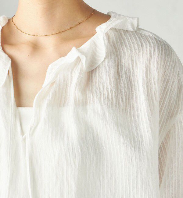 SHIPS for women「〈手洗い可能〉ボイル ストライプ ラッフル カラー ブラウス」|シャツ・ブラウス|