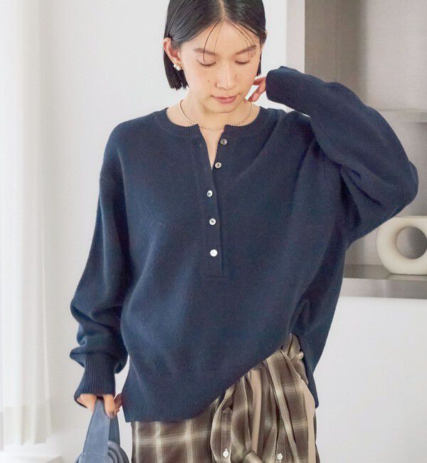 SHIPS for women「《一部予約》〈手洗い可能〉ウール カシミヤ 2WAY ヘンリーネック プルオーバー」|ニット・セーター|ネイビー