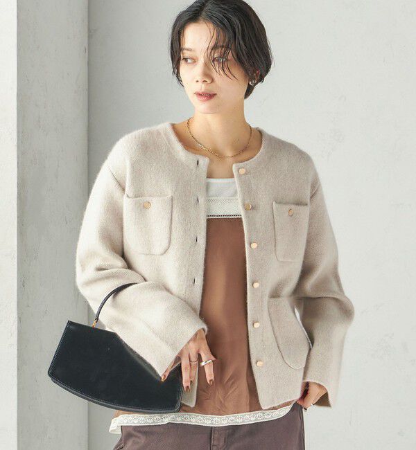 SHIPS for women「〈手洗い可能〉ノーカラー ヘアリー ニット ジャケット」|カーディガン|