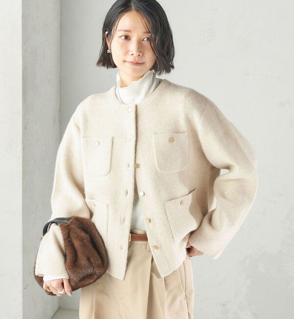 SHIPS for women「〈手洗い可能〉ノーカラー ヘアリー ニット ジャケット」|カーディガン|