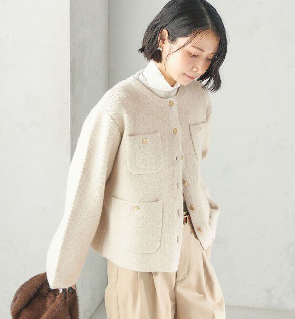 SHIPS for women「〈手洗い可能〉ノーカラー ヘアリー ニット ジャケット」|カーディガン|