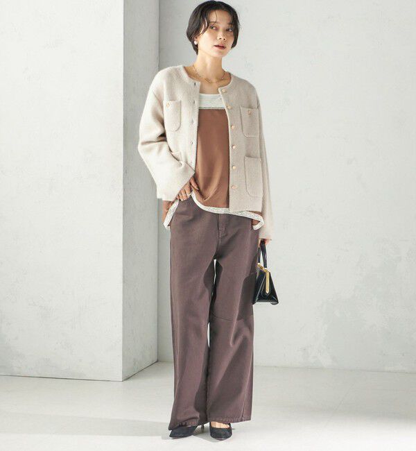 SHIPS for women「〈手洗い可能〉ノーカラー ヘアリー ニット ジャケット」|カーディガン|