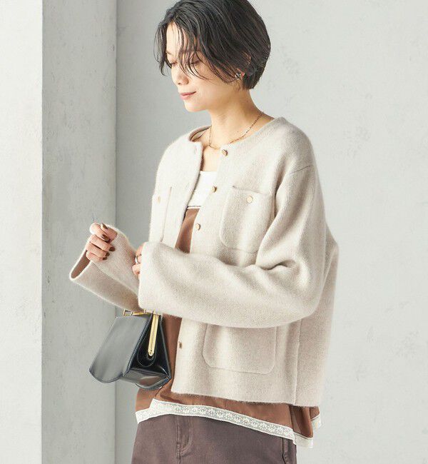 SHIPS for women「〈手洗い可能〉ノーカラー ヘアリー ニット ジャケット」|カーディガン|