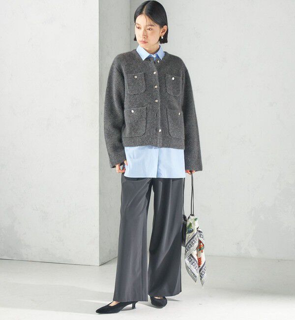 SHIPS for women「〈手洗い可能〉ノーカラー ヘアリー ニット ジャケット」|カーディガン|