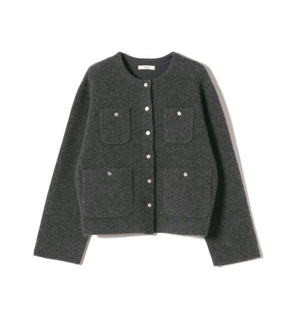 SHIPS for women「〈手洗い可能〉ノーカラー ヘアリー ニット ジャケット」|カーディガン|