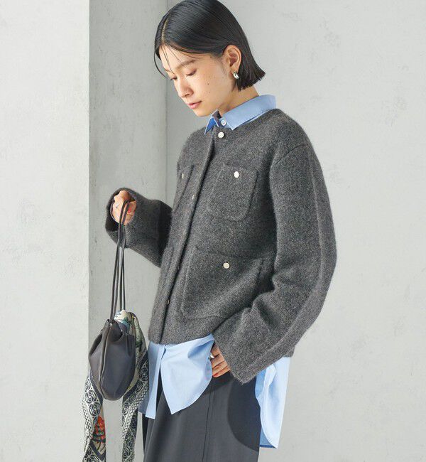 SHIPS for women「〈手洗い可能〉ノーカラー ヘアリー ニット ジャケット」|カーディガン|