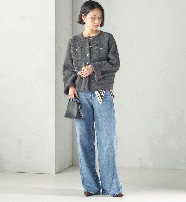 SHIPS for women「〈手洗い可能〉ノーカラー ヘアリー ニット ジャケット」|カーディガン|