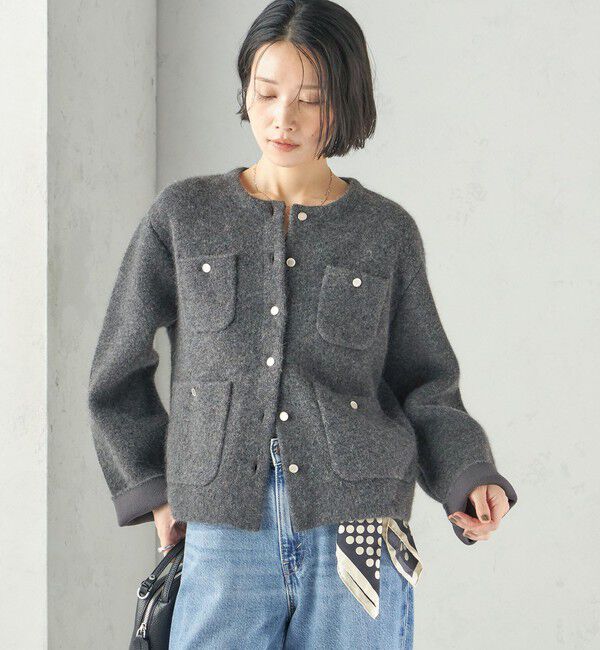 SHIPS for women「〈手洗い可能〉ノーカラー ヘアリー ニット ジャケット」|カーディガン|