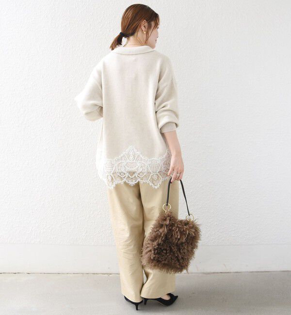 SHIPS for women「《一部追加予約》【WEB限定】〈手洗い可能〉レーストリム スキッパー ポロ襟 ニット」|ニット・セーター|