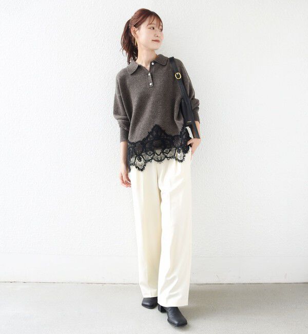 SHIPS for women「《一部追加予約》【WEB限定】〈手洗い可能〉レーストリム スキッパー ポロ襟 ニット」|ニット・セーター|