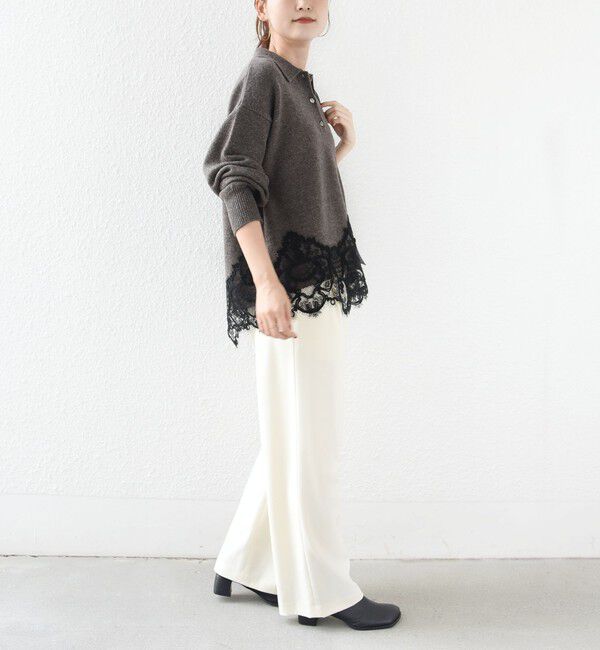 SHIPS for women「《一部追加予約》【WEB限定】〈手洗い可能〉レーストリム スキッパー ポロ襟 ニット」|ニット・セーター|