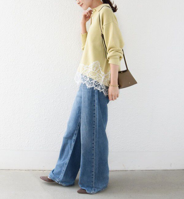 SHIPS for women「《一部追加予約》【WEB限定】〈手洗い可能〉レーストリム スキッパー ポロ襟 ニット」|ニット・セーター|