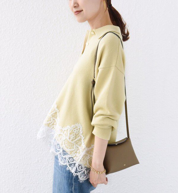 SHIPS for women「《一部追加予約》【WEB限定】〈手洗い可能〉レーストリム スキッパー ポロ襟 ニット」|ニット・セーター|
