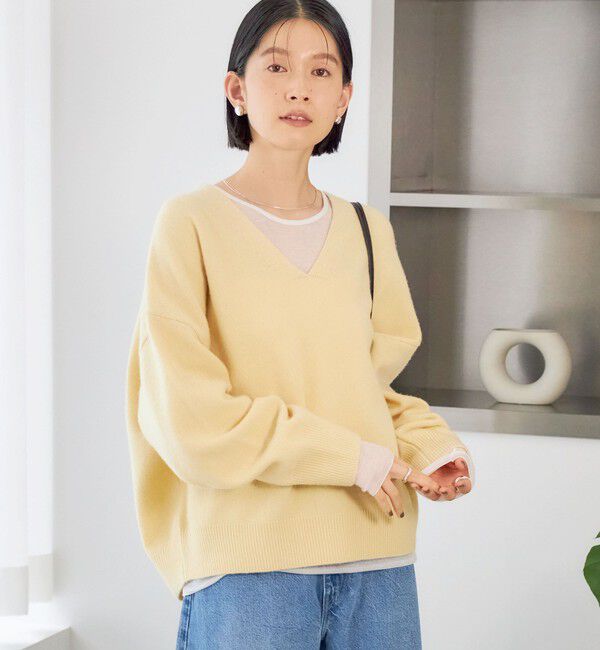 SHIPS for women「〈手洗い可能〉ウール カシミヤ V ネック プルオーバー」|ニット・セーター|クリーム