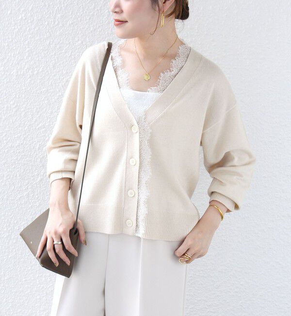 SHIPS for women「〈手洗い可能〉レース コンビ ニット カーディガン」|カーディガン|
