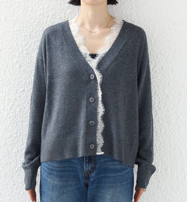 SHIPS for women「〈手洗い可能〉レース コンビ ニット カーディガン」|カーディガン|
