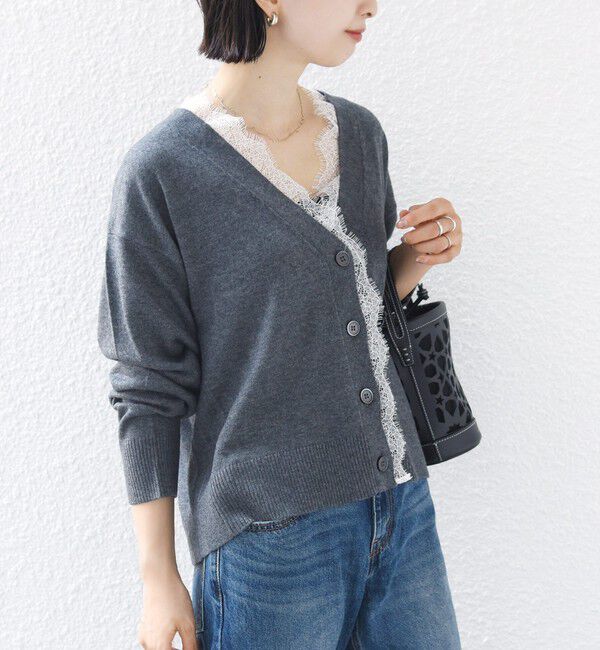 SHIPS for women「〈手洗い可能〉レース コンビ ニット カーディガン」|カーディガン|