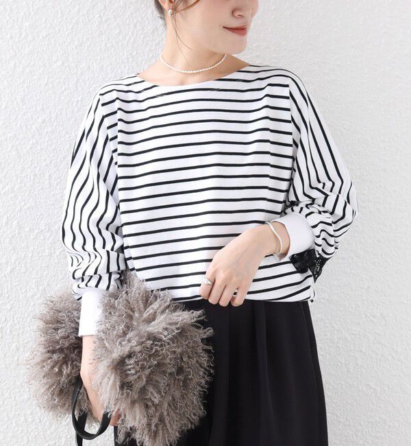 SHIPS for women「【WEB限定】〈手洗い可能〉バック レース 袖 ロング リブ ドルマン プルオーバー」|Tシャツ・カットソー|オフホワイト