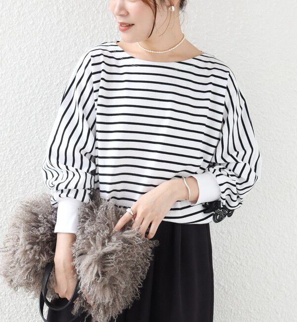 SHIPS for women「【WEB限定】〈手洗い可能〉バック レース 袖 ロング リブ ドルマン プルオーバー」|Tシャツ・カットソー|