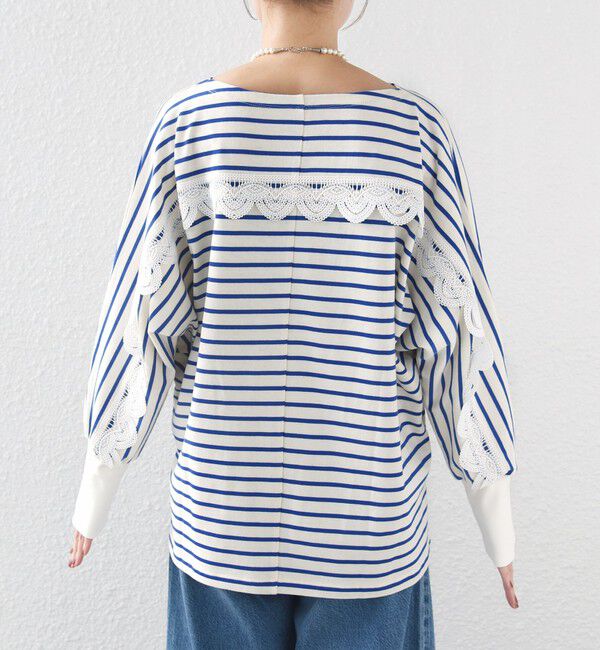 SHIPS for women「【WEB限定】〈手洗い可能〉バック レース 袖 ロング リブ ドルマン プルオーバー」|Tシャツ・カットソー|