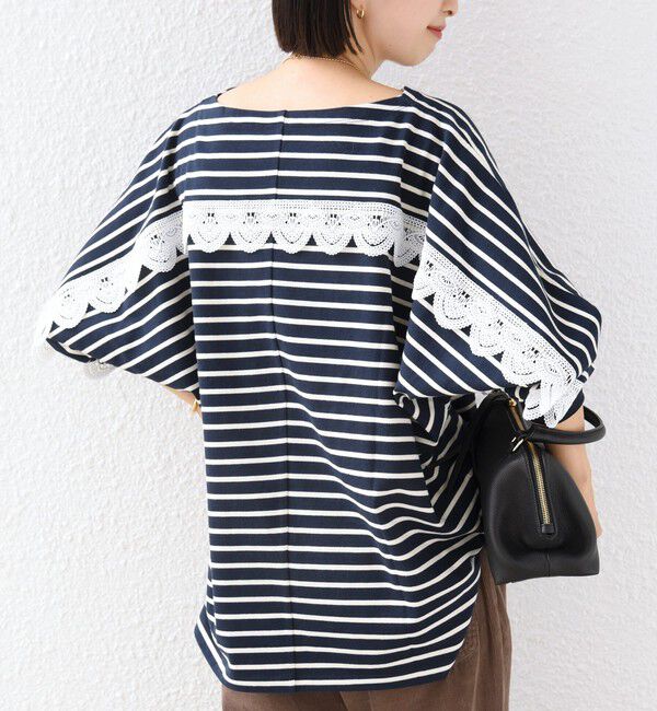 SHIPS for women「【WEB限定】〈手洗い可能〉バック レース 袖 ロング リブ ドルマン プルオーバー」|Tシャツ・カットソー|