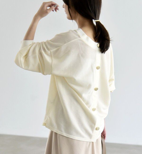 quaranciel「〈洗濯機可能〉シアー ダンボール ボタン Vネック ルーズ プルオーバー」|Tシャツ・カットソー|