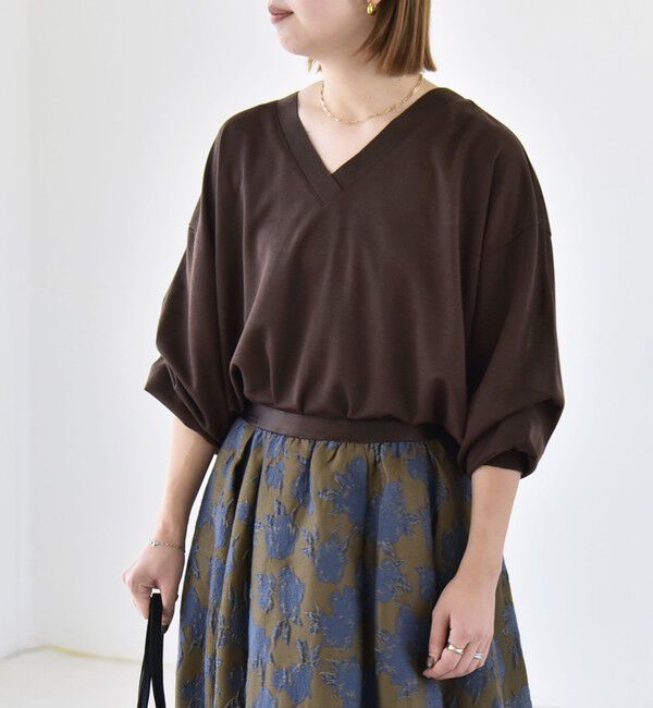 quaranciel「〈洗濯機可能〉シアー ダンボール ボタン Vネック ルーズ プルオーバー」|Tシャツ・カットソー|