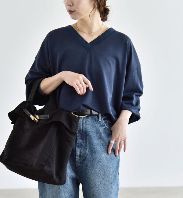 quaranciel「〈洗濯機可能〉シアー ダンボール ボタン Vネック ルーズ プルオーバー」|Tシャツ・カットソー|