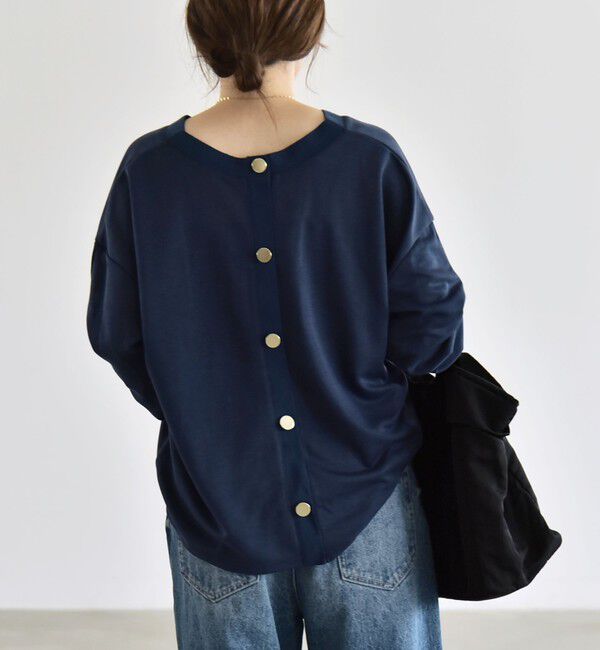 quaranciel「〈洗濯機可能〉シアー ダンボール ボタン Vネック ルーズ プルオーバー」|Tシャツ・カットソー|