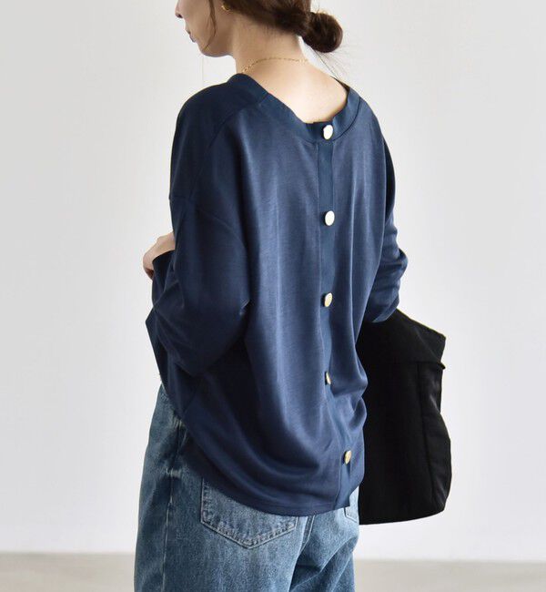 quaranciel「〈洗濯機可能〉シアー ダンボール ボタン Vネック ルーズ プルオーバー」|Tシャツ・カットソー|