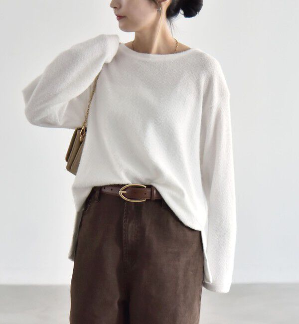 quaranciel「〈洗濯機可能〉シャギー カット ボートネック ルーズ プルオーバー」|Tシャツ・カットソー|オフホワイト