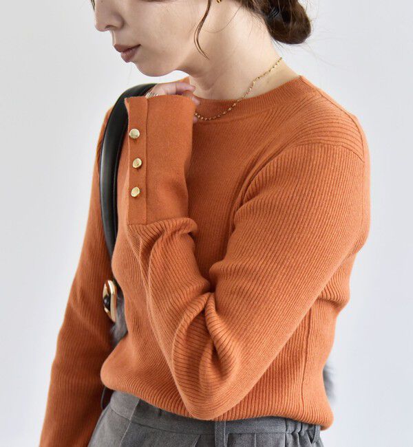 quaranciel「《一部追加予約》〈手洗い可能〉カシミヤ ミックス ハイゲージ クルーネック リブ ニット」|ニット・セーター|オレンジ
