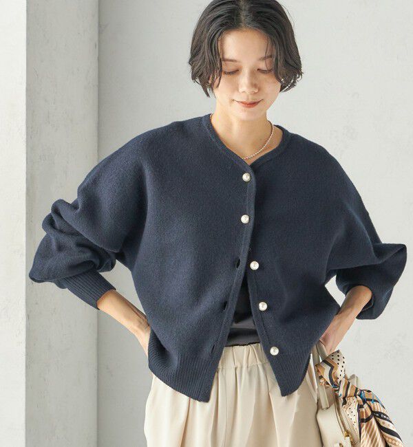 SHIPS for women「《一部追加予約》強縮 ウール パールモチーフ ニット ジャケット」|カーディガン|ネイビー