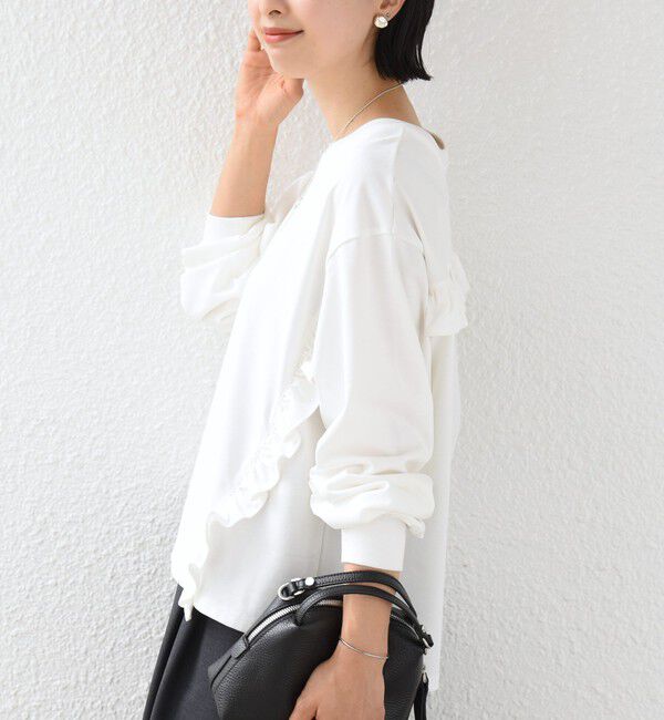 SHIPS for women「【WEB限定】〈洗濯機可能〉オーガニックコットン フリル ロングスリーブ TEE」|Tシャツ・カットソー|