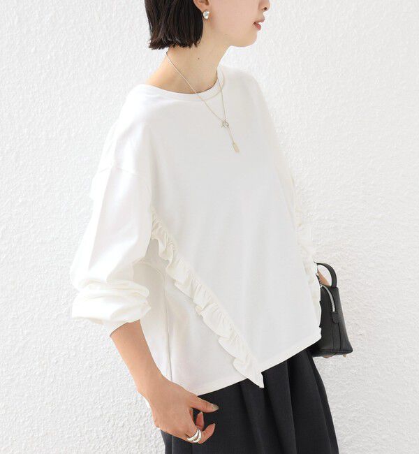 SHIPS for women「【WEB限定】〈洗濯機可能〉オーガニックコットン フリル ロングスリーブ TEE」|Tシャツ・カットソー|