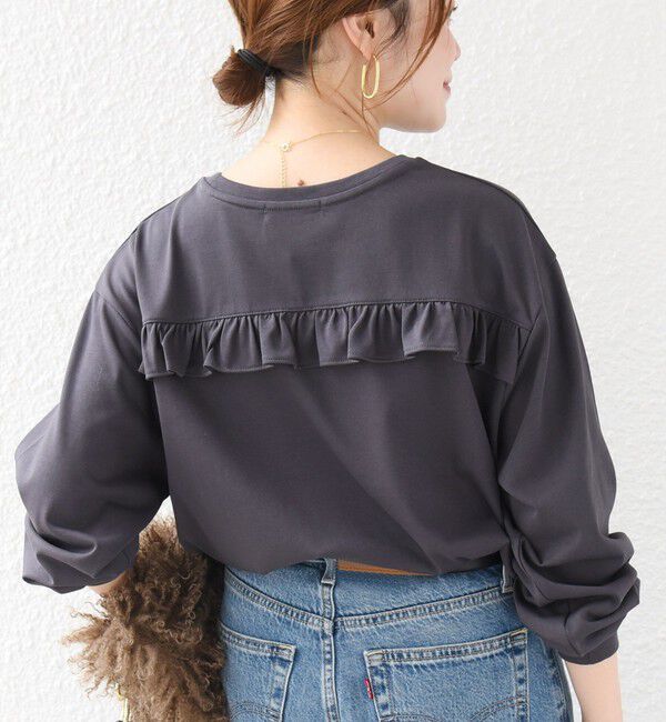 SHIPS for women「【WEB限定】〈洗濯機可能〉オーガニックコットン フリル ロングスリーブ TEE」|Tシャツ・カットソー|ダークグレー