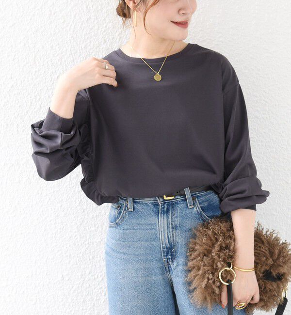 SHIPS for women「【WEB限定】〈洗濯機可能〉オーガニックコットン フリル ロングスリーブ TEE」|Tシャツ・カットソー|