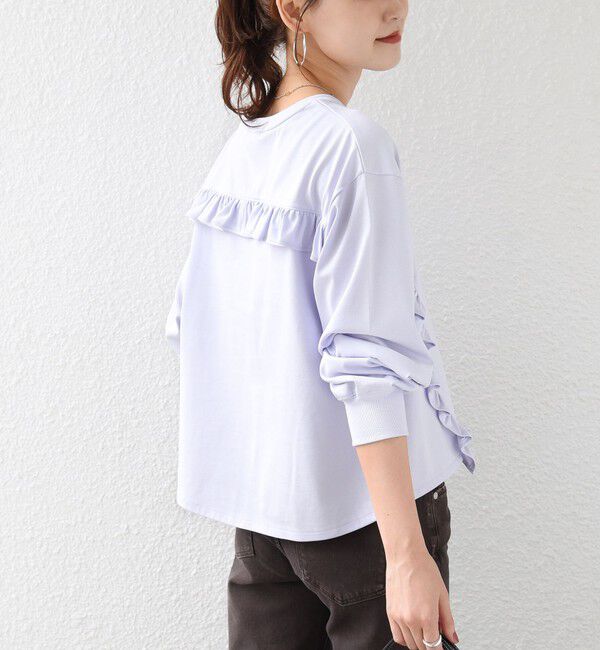SHIPS for women「【WEB限定】〈洗濯機可能〉オーガニックコットン フリル ロングスリーブ TEE」|Tシャツ・カットソー|ライラック