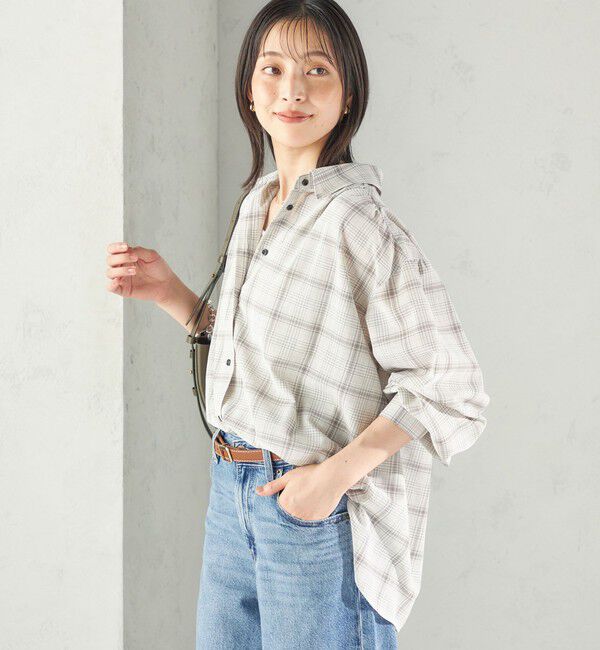 SHIPS for women「〈洗濯機可能〉先染め チェック ボイル ギャザー シャツ」|シャツ・ブラウス|