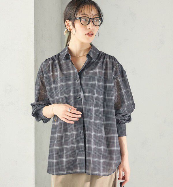 SHIPS for women「〈洗濯機可能〉先染め チェック ボイル ギャザー シャツ」|シャツ・ブラウス|