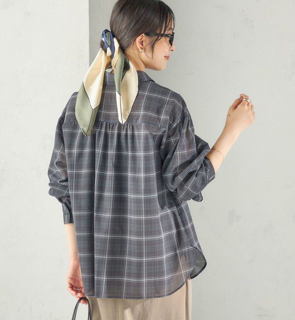 SHIPS for women「〈洗濯機可能〉先染め チェック ボイル ギャザー シャツ」|シャツ・ブラウス|