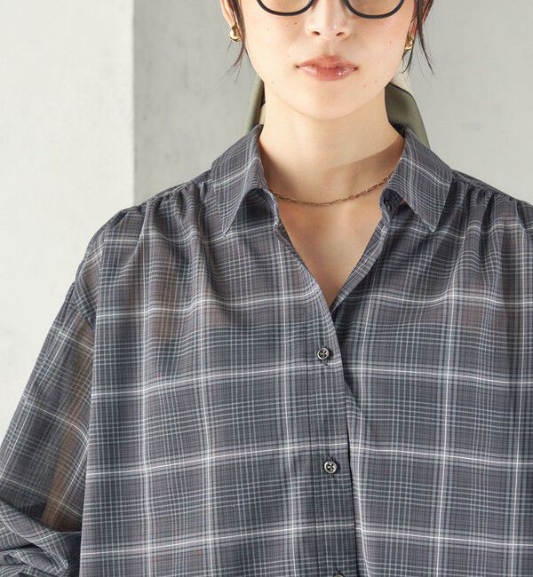 SHIPS for women「〈洗濯機可能〉先染め チェック ボイル ギャザー シャツ」|シャツ・ブラウス|