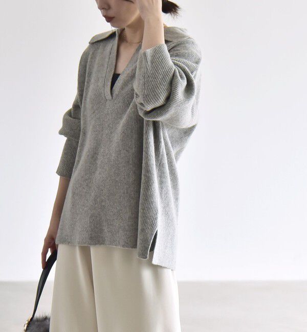 quaranciel「〈手洗い可能〉AQUA カシミヤ ミックス アゼ スキッパー ポロ ニット」|ニット・セーター|