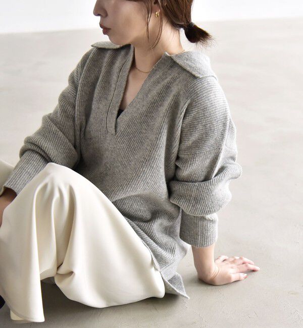 quaranciel「〈手洗い可能〉AQUA カシミヤ ミックス アゼ スキッパー ポロ ニット」|ニット・セーター|
