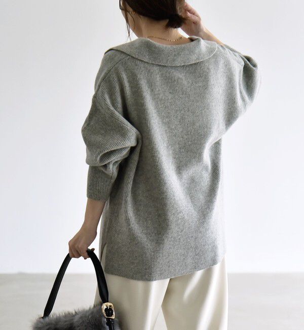 quaranciel「〈手洗い可能〉AQUA カシミヤ ミックス アゼ スキッパー ポロ ニット」|ニット・セーター|