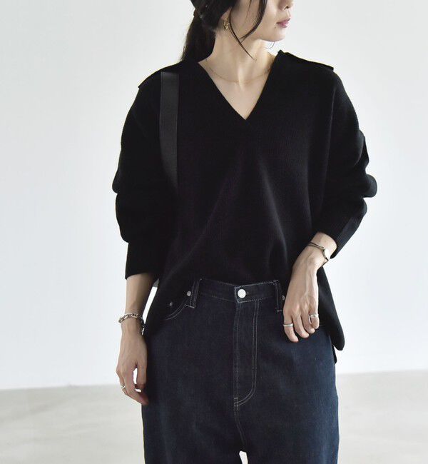 quaranciel「〈手洗い可能〉AQUA カシミヤ ミックス アゼ スキッパー ポロ ニット」|ニット・セーター|