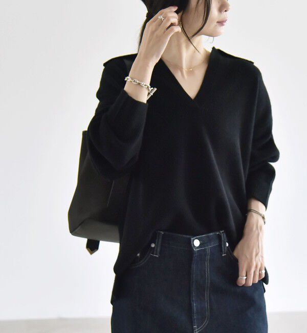 quaranciel「〈手洗い可能〉AQUA カシミヤ ミックス アゼ スキッパー ポロ ニット」|ニット・セーター|