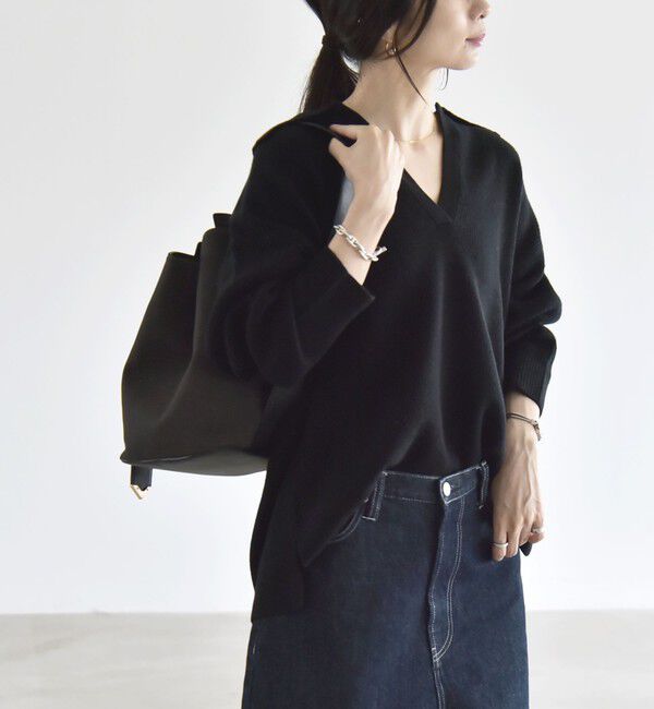 quaranciel「〈手洗い可能〉AQUA カシミヤ ミックス アゼ スキッパー ポロ ニット」|ニット・セーター|