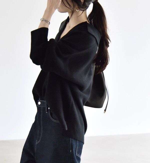 quaranciel「〈手洗い可能〉AQUA カシミヤ ミックス アゼ スキッパー ポロ ニット」|ニット・セーター|