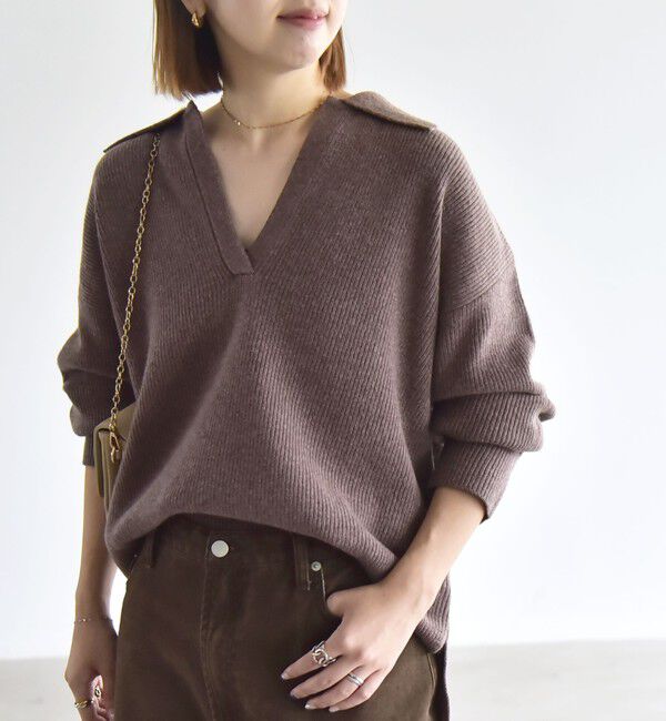 quaranciel「〈手洗い可能〉AQUA カシミヤ ミックス アゼ スキッパー ポロ ニット」|ニット・セーター|